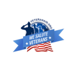 Logo for Veteran's Day featuring a blue ribbon, symbolizing military service.