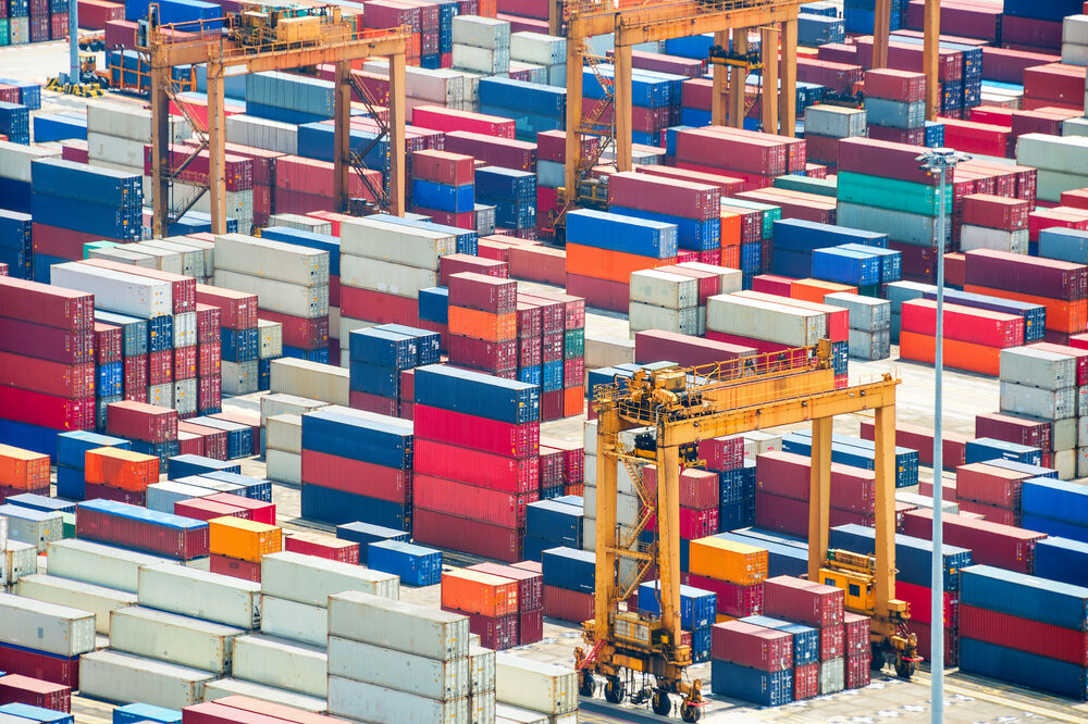 Colorful freight containers in port